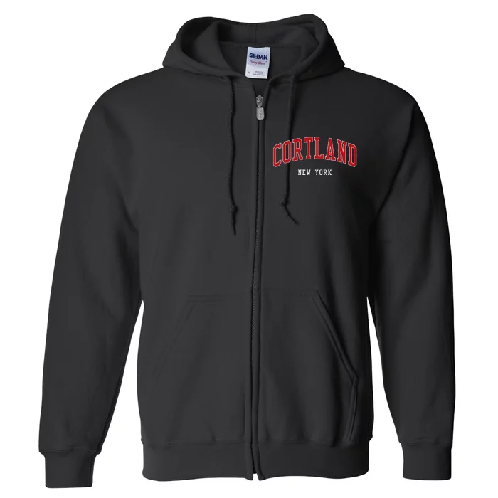 Cortland New York Varsity Sports Style Full Zip Hoodie