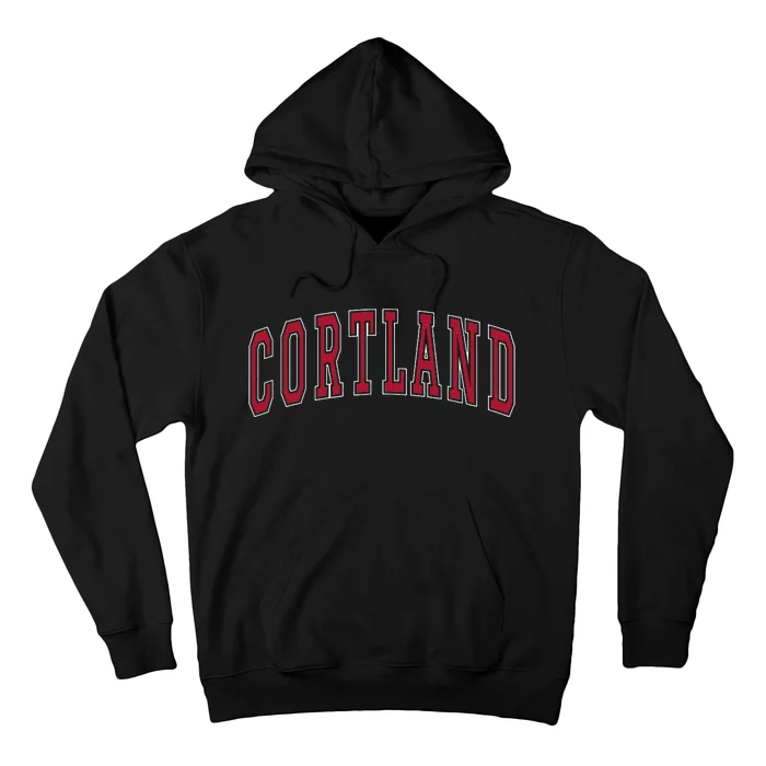 Cortland New York Souvenir College Style Red Text Hoodie