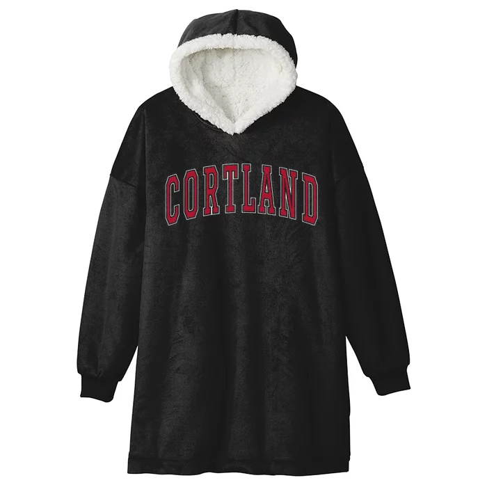 Cortland New York Souvenir College Style Red Text Hooded Wearable Blanket