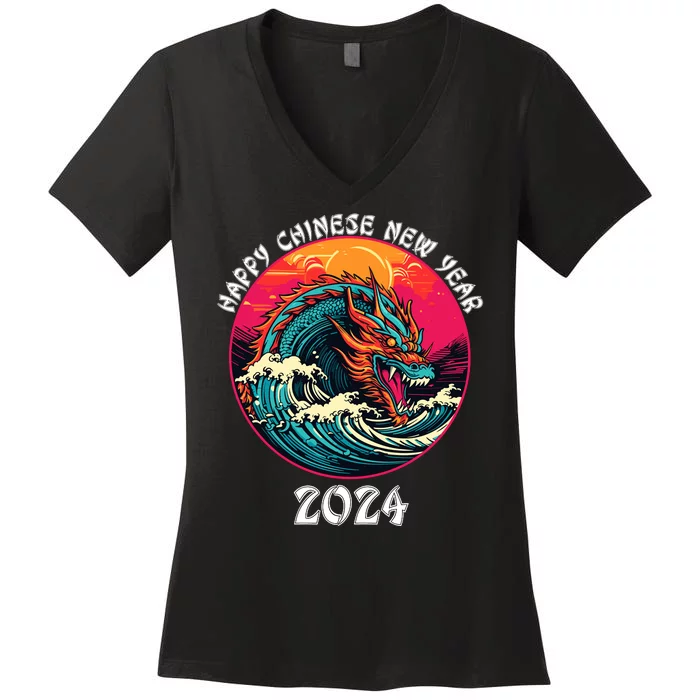 Chinese New Year 2024 Year Of The Dragon Happy New Year 2024 Women's V-Neck T-Shirt