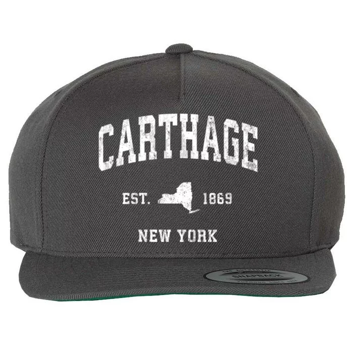 Carthage New York Ny Vintage Athletic Wool Snapback Cap