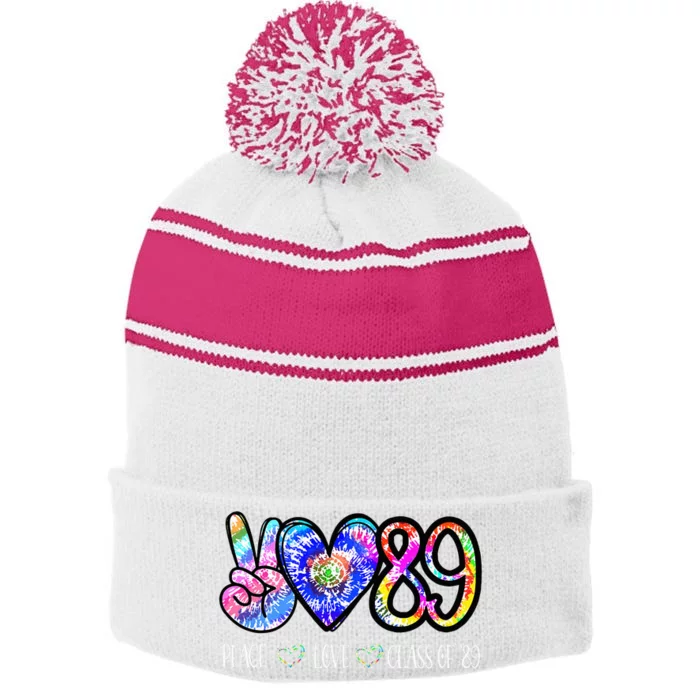 Class Of 1989 Tie Dye Senior Graduation Class Reunion Stripe Pom Pom Beanie