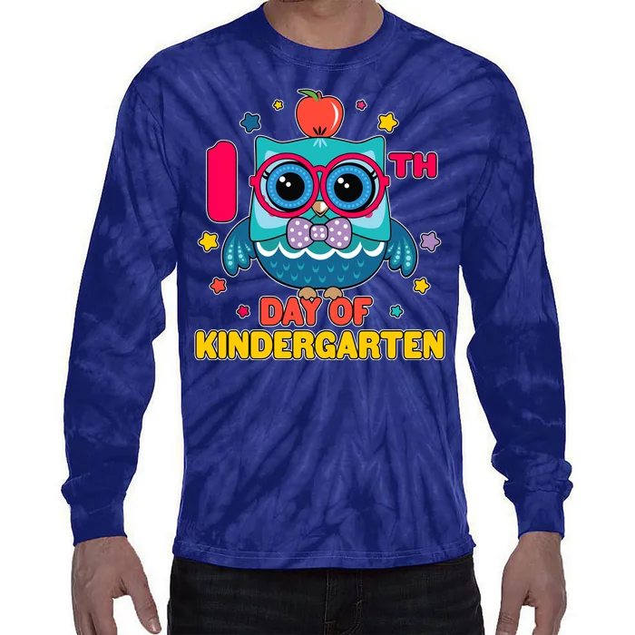 Cute Owl 100th Day Of Kindergarten Tie-Dye Long Sleeve Shirt