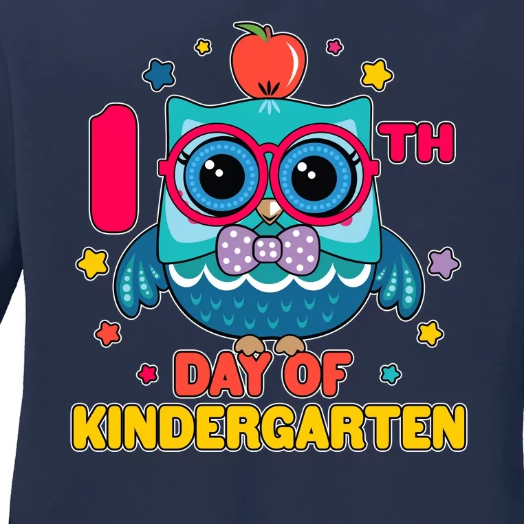 Cute Owl 100th Day Of Kindergarten Ladies Long Sleeve Shirt