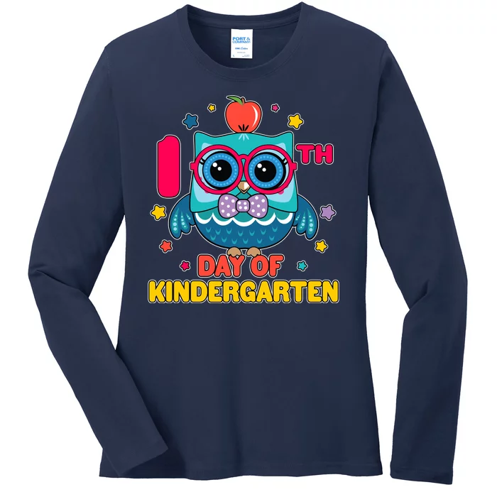 Cute Owl 100th Day Of Kindergarten Ladies Long Sleeve Shirt