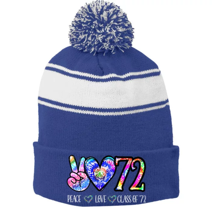 Class Of 1972 50th Class Reunion Tie Dye Senior Graduation Stripe Pom Pom Beanie