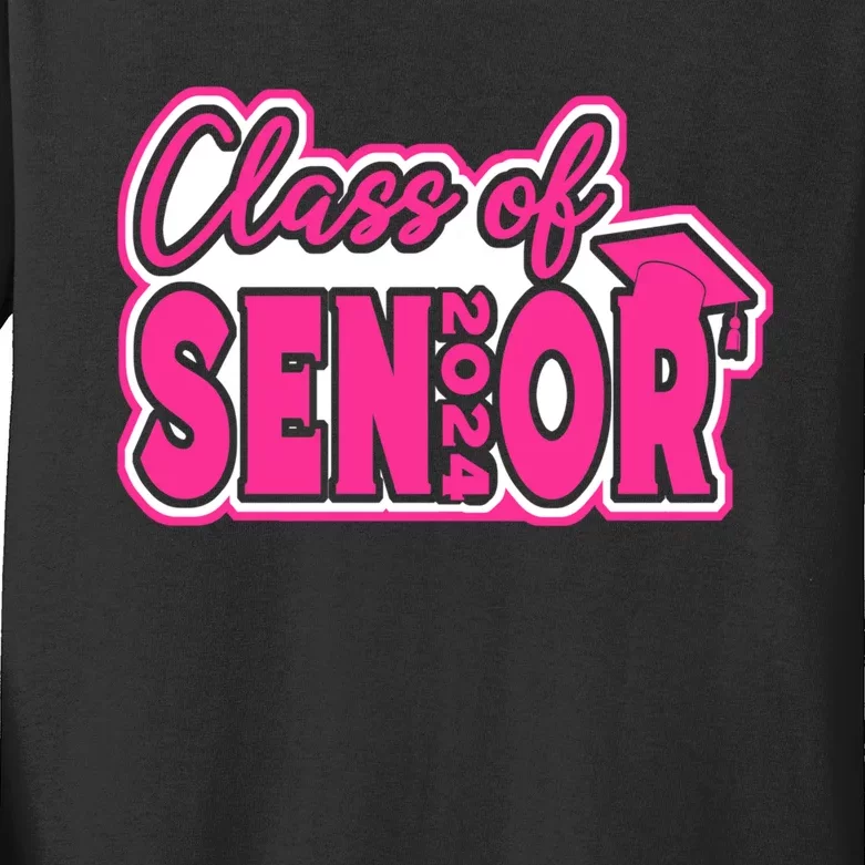 Class of 2024 Girl Wo Senior 24 Funny Graduation Gift Kids Long Sleeve Shirt