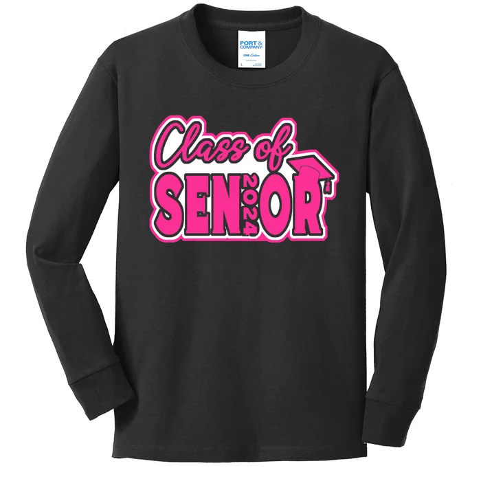 Class of 2024 Girl Wo Senior 24 Funny Graduation Gift Kids Long Sleeve Shirt