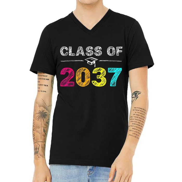 Class Of 2037 Grow With Me First Day Of School Graduation V-Neck T-Shirt