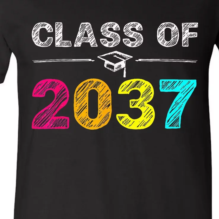 Class Of 2037 Grow With Me First Day Of School Graduation V-Neck T-Shirt