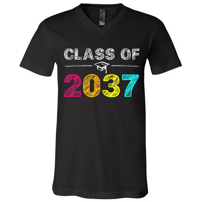 Class Of 2037 Grow With Me First Day Of School Graduation V-Neck T-Shirt