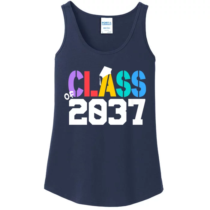 Class Of 2037 Grow With Me First Day Of School Graduation V Ladies Essential Tank