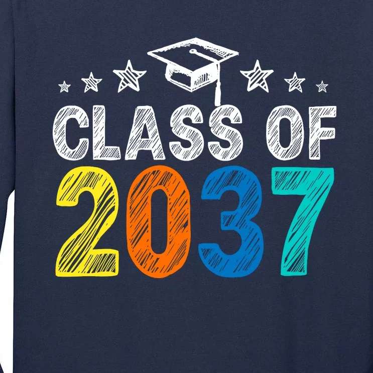 Class Of 2037 Grow With Me Prek To 12th Grade Handprint Tall Long Sleeve T-Shirt