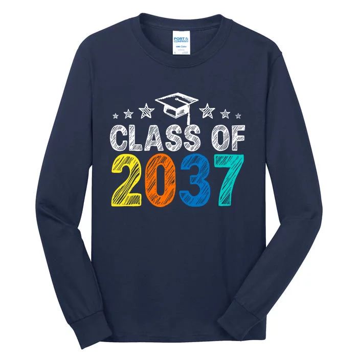 Class Of 2037 Grow With Me Prek To 12th Grade Handprint Tall Long Sleeve T-Shirt