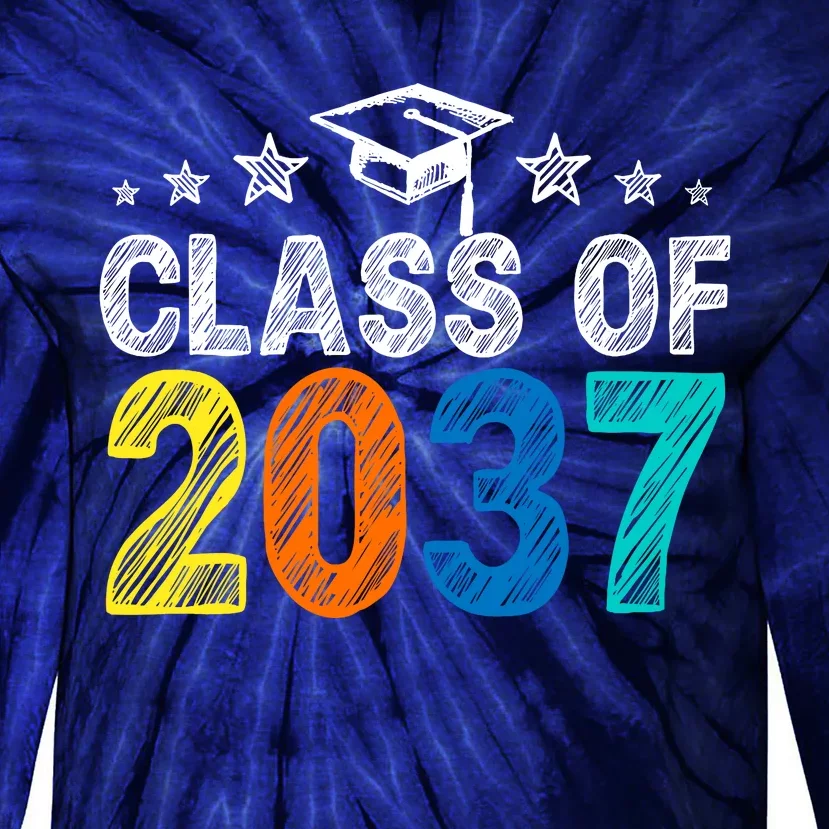 Class Of 2037 Grow With Me Prek To 12th Grade Handprint Tie-Dye Long Sleeve Shirt