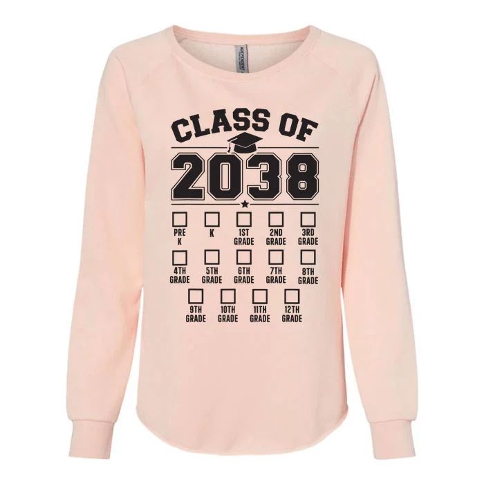 Class Of 2038 Grow With Me Checklist Prek To 12th Grade Womens California Wash Sweatshirt