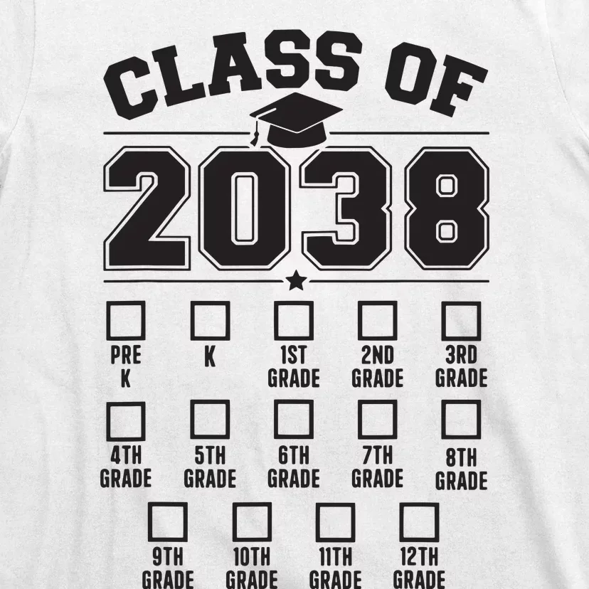 Class Of 2038 Grow With Me Checklist Prek To 12th Grade T-Shirt