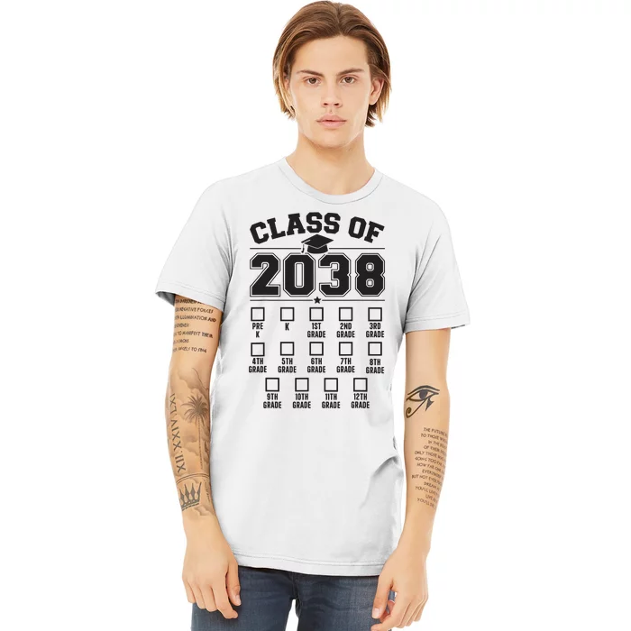 Class Of 2038 Grow With Me Checklist Prek To 12th Grade Premium T-Shirt