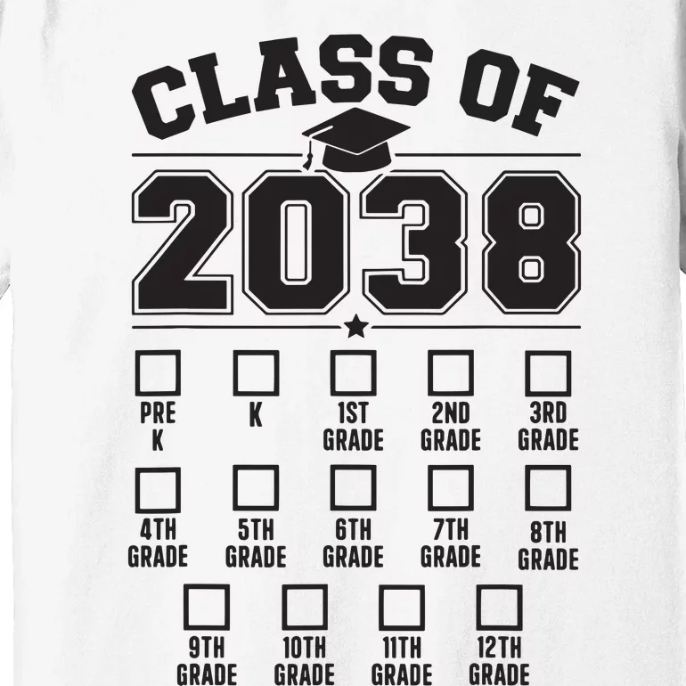 Class Of 2038 Grow With Me Checklist Prek To 12th Grade Premium T-Shirt