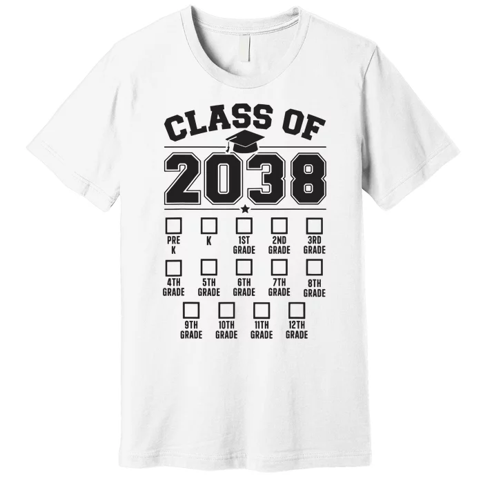 Class Of 2038 Grow With Me Checklist Prek To 12th Grade Premium T-Shirt