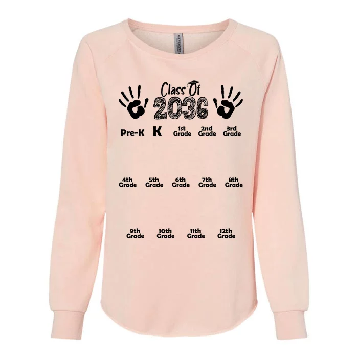 Class Of 2036 Grow With Me Handprint Pre K 12th Grade Womens California Wash Sweatshirt