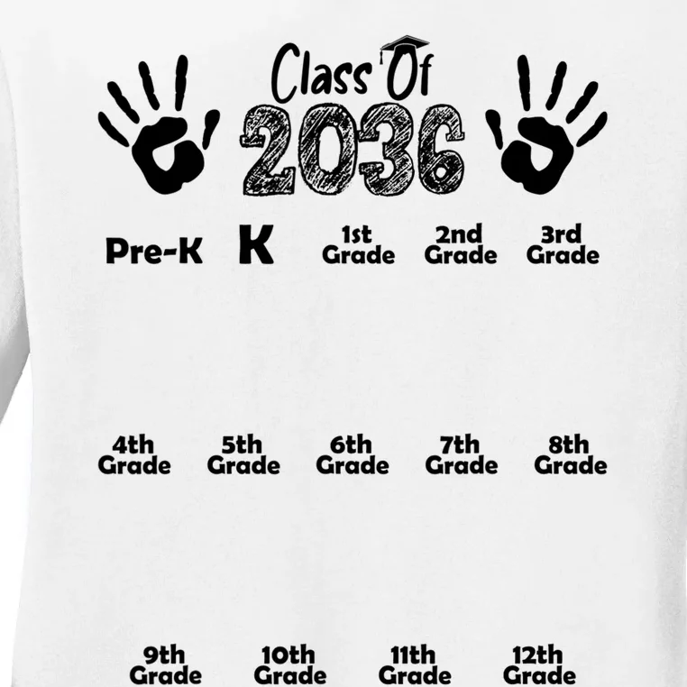 Class Of 2036 Grow With Me Handprint Pre K 12th Grade Ladies Long Sleeve Shirt