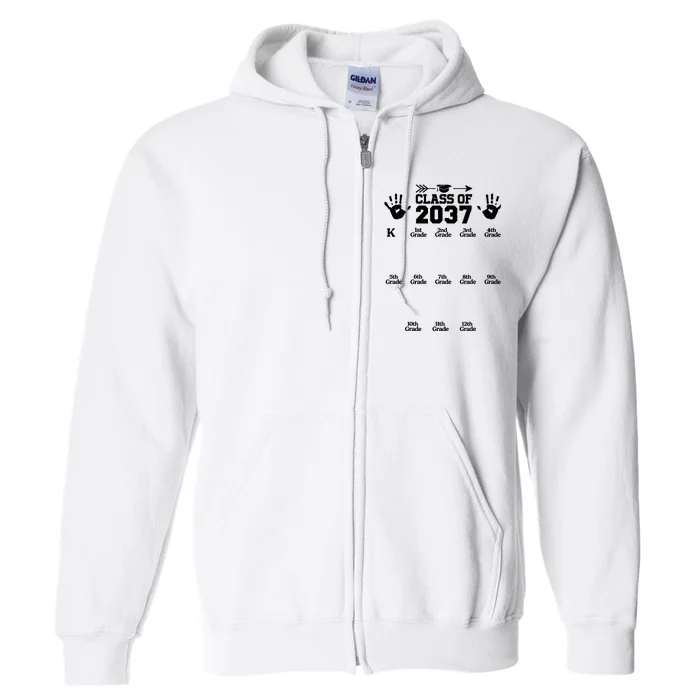 Class Of 2037 Grow With Me Handprint Prek 12th Grade Full Zip Hoodie