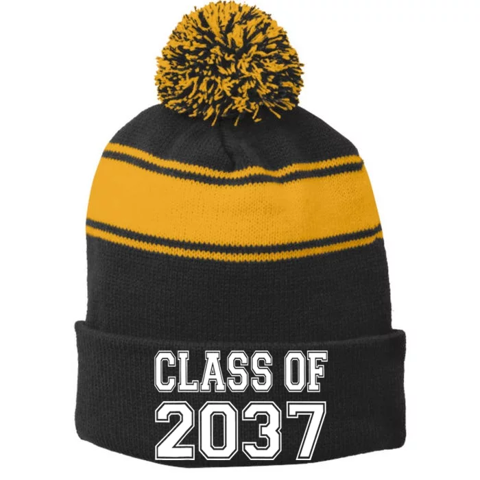 Class of 2037 grow with me Stripe Pom Pom Beanie