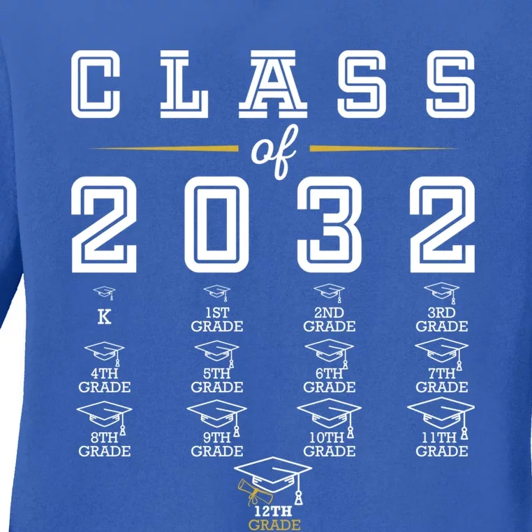 Class Of 2032 Grow With Me Preschool Grad With Fill Out Cap Funny Gift Ladies Long Sleeve Shirt