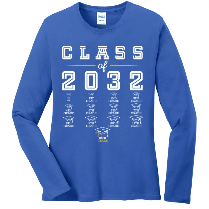 Class Of 2032 Grow With Me Preschool Grad With Fill Out Cap Funny Gift Ladies Long Sleeve Shirt