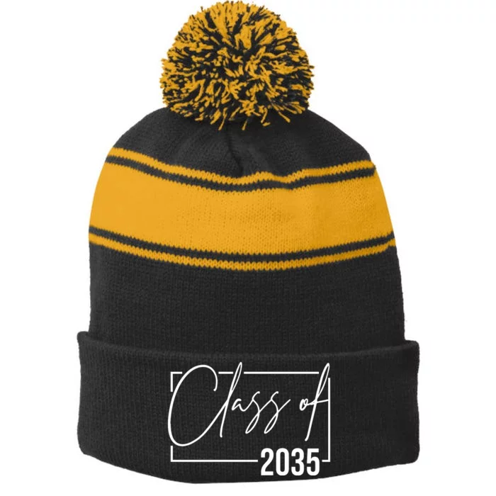 Class Of 2035 Back To School Stripe Pom Pom Beanie