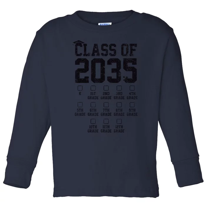 Class Of 2035 Grow With Me Check Marks First Day Of School Toddler Long Sleeve Shirt