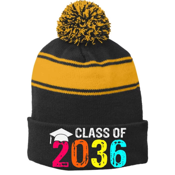 Class Of 2036 Grow With Me First Day Of School Graduation Stripe Pom Pom Beanie