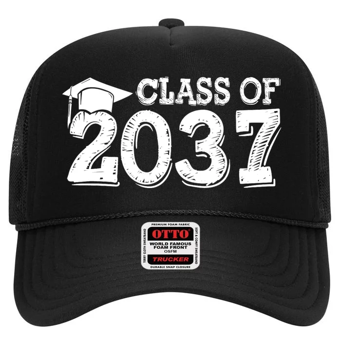 Class Of 2037 Grow With Me Handprints Space On Back High Crown Mesh Trucker Hat