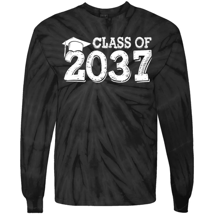 Class Of 2037 Grow With Me Handprints Space On Back Tie-Dye Long Sleeve Shirt