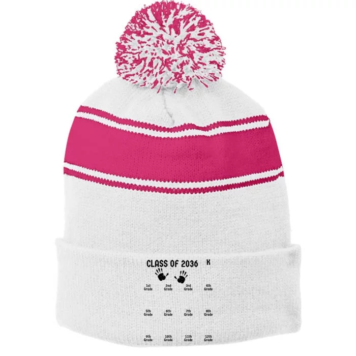 Class Of 2036 Grow With Me Stripe Pom Pom Beanie