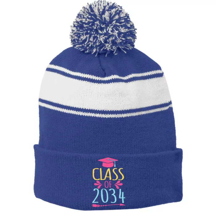 Class Of 2034 For Grow With Me Graduation 2034 Stripe Pom Pom Beanie