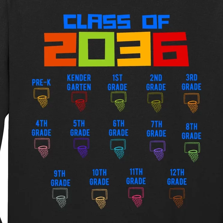 Class Of 2036 School Year Grow With Me K12 Basketball Tall Long Sleeve T-Shirt