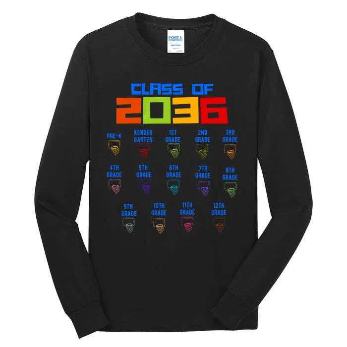 Class Of 2036 School Year Grow With Me K12 Basketball Tall Long Sleeve T-Shirt