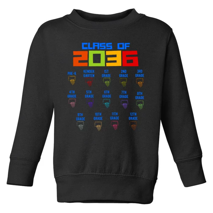 Class Of 2036 School Year Grow With Me K12 Basketball Toddler Sweatshirt