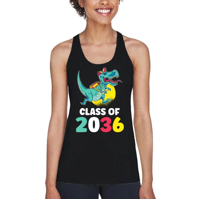 Class Of 2036 Back To School Kindergarten Trex Dinosaur Women's Racerback Tank