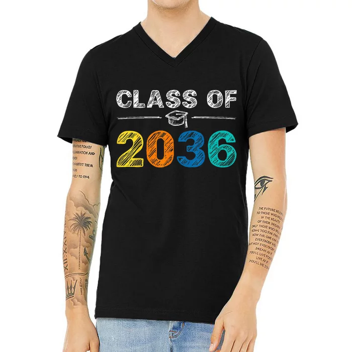 Class of 2036 Grow With Me First Day of School Graduation V-Neck T-Shirt