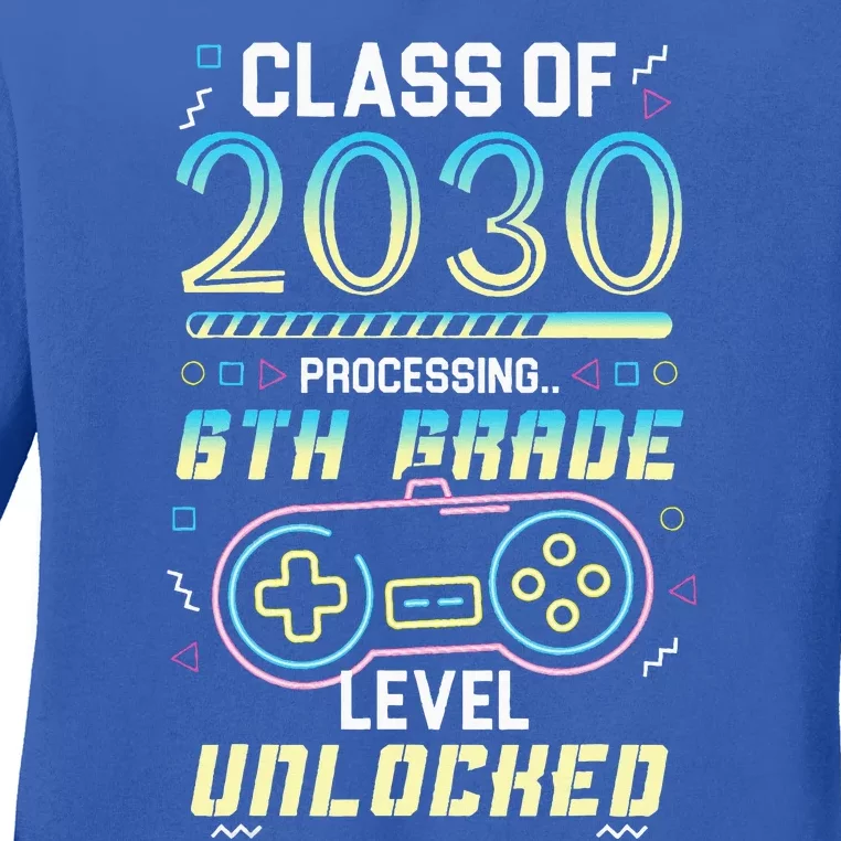 Class Of 2030 Gaming 6th Grade Level Unlocked Back To School Ladies Long Sleeve Shirt