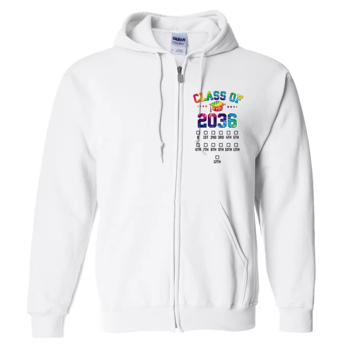 Class of 2036 Grow With Me With Space For Checkmarks Full Zip Hoodie