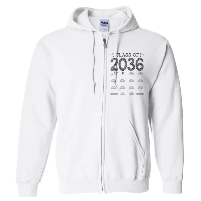 Class of 2036 Grow With Me With Space For Checkmarks Full Zip Hoodie