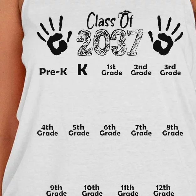 Class Of 2037 Grow With Me Prek To 12th Grade Women's Knotted Racerback Tank