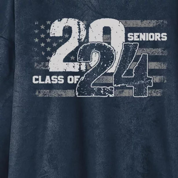 Class Of 2024 Distressed American Flag Seniors Cool Gift Hooded Wearable Blanket