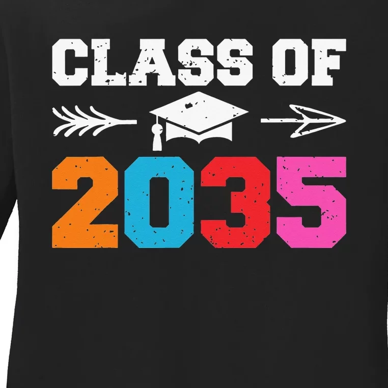 Class Of 2035 Grow With Me Graduation First Day of School Ladies Long Sleeve Shirt