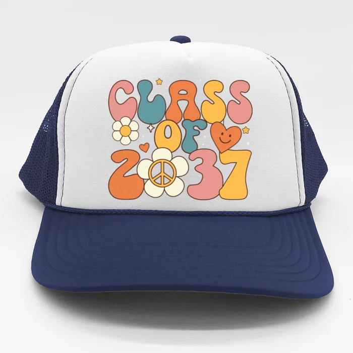 Class Of 2037 Hippie Peace Grow Me Kindergarten To Graduate Trucker Hat