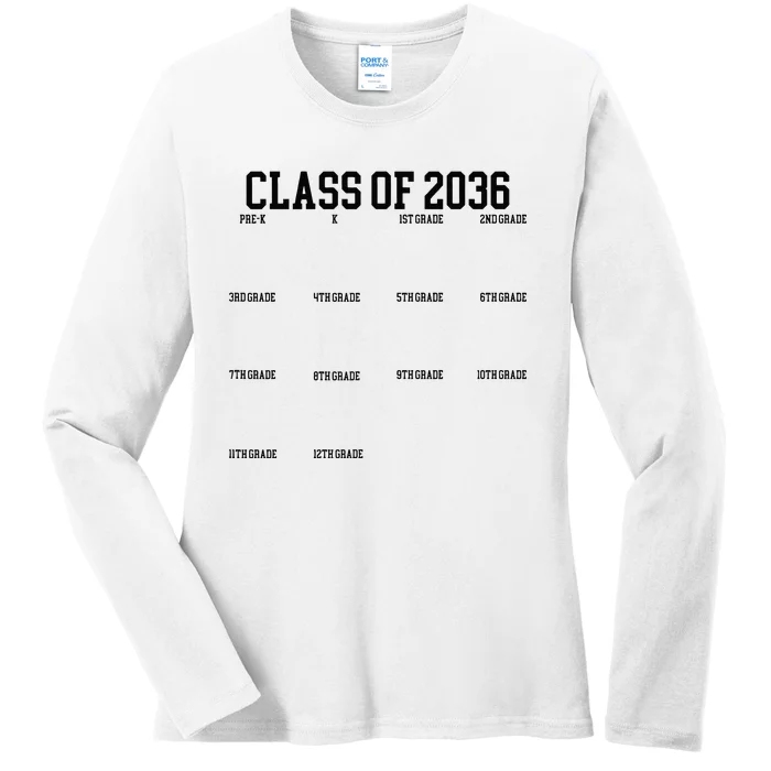 Class Of 2036 Grow With Me Handprint Graduation Ladies Long Sleeve Shirt